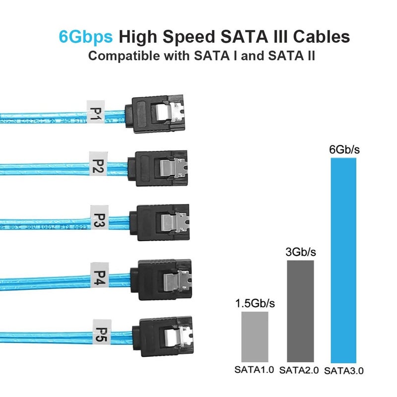 ADCAUDX كابل SATA III 5 حزمة: كابل SATA قصير 8 بوصة رفيع 0.2 متر، مرن مستقيم 6Gb بيانات مع قفل للقرص الصلب، SDD، HDD (0.6 قدم) - Image 4
